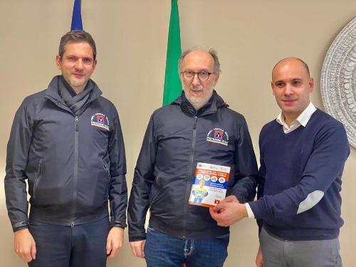 Il vicegovernatore e assessore alla Protezione civile, Riccardo Riccardi, a San Giorgio della Richinvelda con il sindaco Leon, a destra, e il direttore della Protezione civile FVG, Aristei 